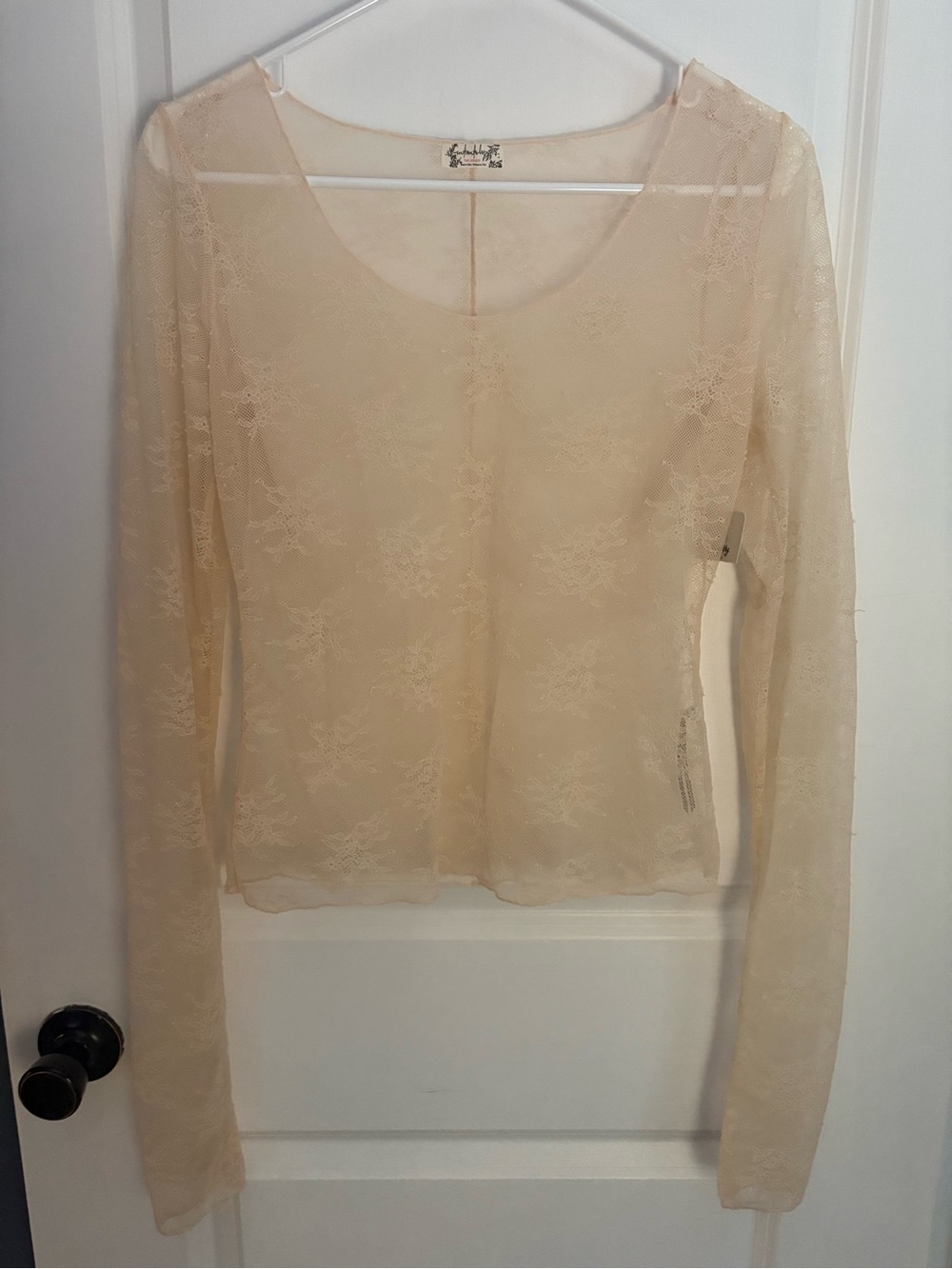 NWT- size small- Free People Sheer Lace Long-Sleeve Top in Beige
